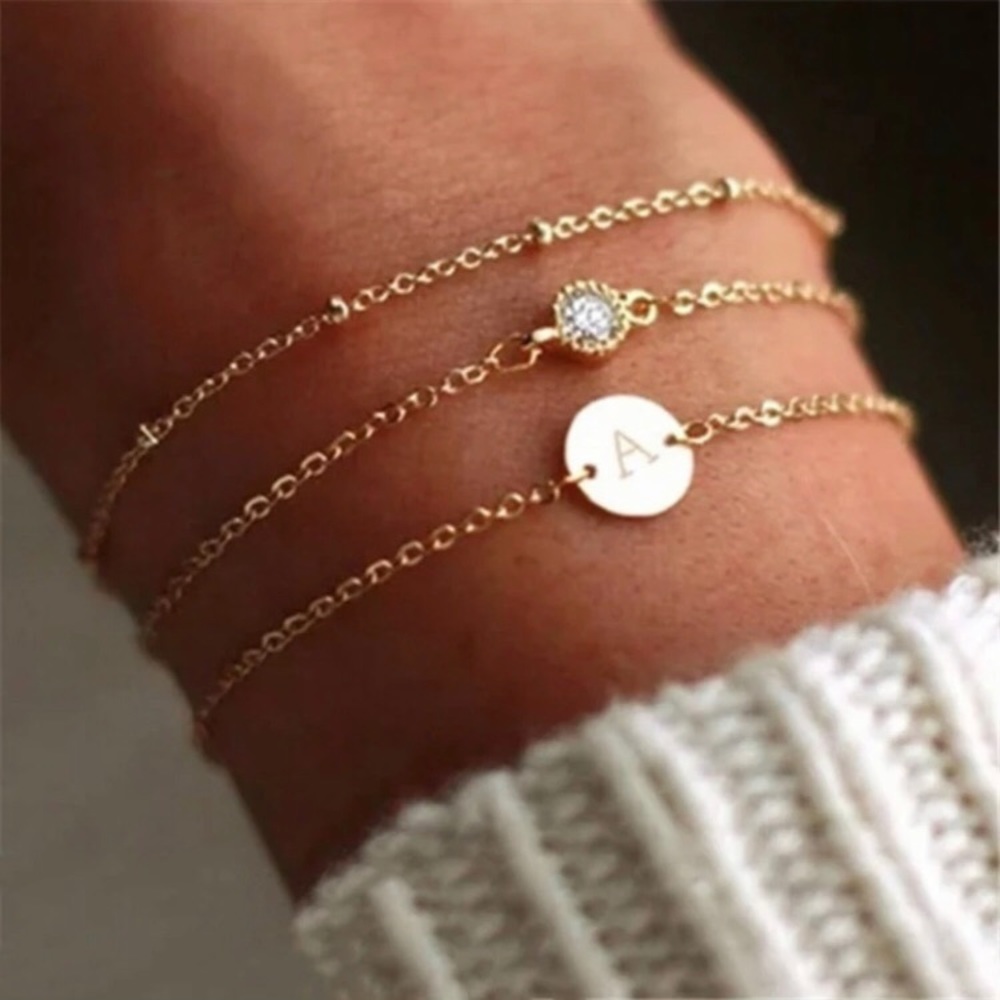 Minimalist Initial Letter Pendant Simple Bracelet - Picture 3 of 10